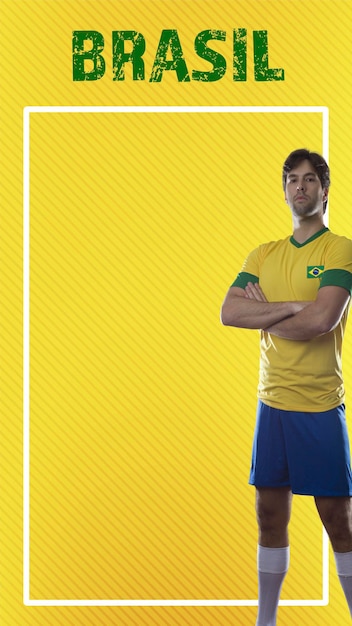Zdjęcie brazylijski gracz świętuje na żółtym tle