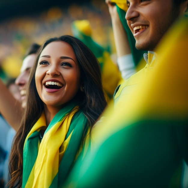 Brazylijskie fanki piłki nożnej na stadionie mistrzostw świata, wspierające drużynę narodową