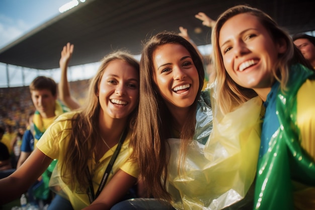 Brazylijskie fanki piłki nożnej na stadionie mistrzostw świata, wspierające drużynę narodową