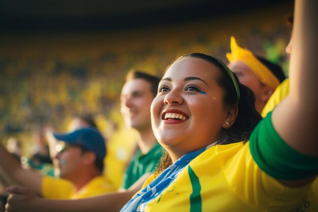 Brazylijskie fanki piłki nożnej na stadionie mistrzostw świata, wspierające drużynę narodową