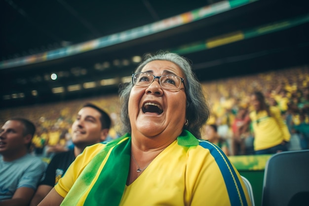 Brazylijskie fanki piłki nożnej na stadionie mistrzostw świata, wspierające drużynę narodową