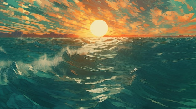 Brilliant Sea z Sun Reflections Ilustracja AI Generowane