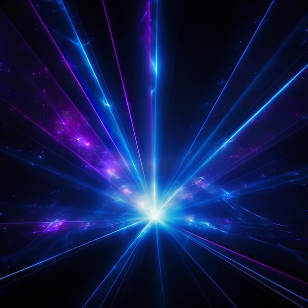 Brilliantne wiązki światła lasera płonące w niebieskim i fioletowym Ai generative
