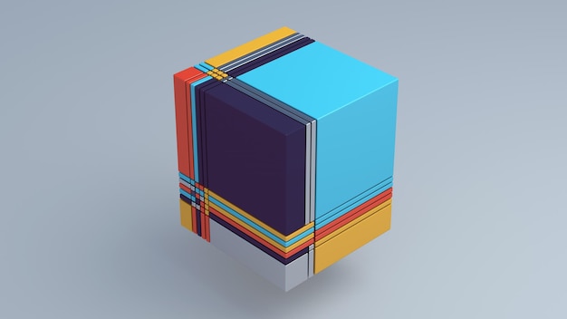 Broken cube Szklane metaliczne prostokąty z tworzywa sztucznego Streszczenie ilustracji renderowania 3d