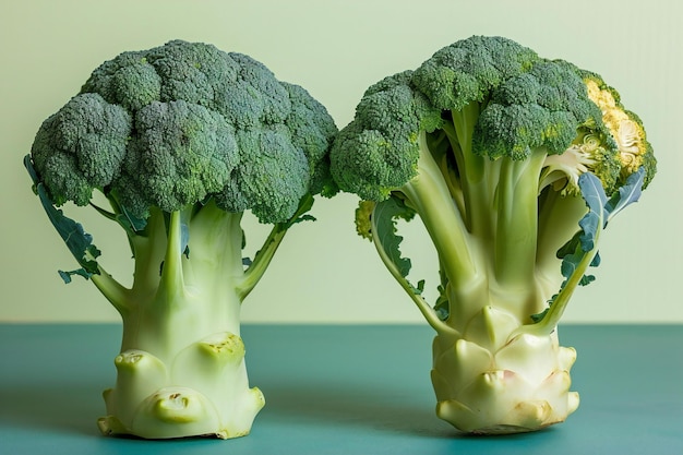 Brokuły na niebiesko-zielonym tle Koncepcja zdrowej żywności
