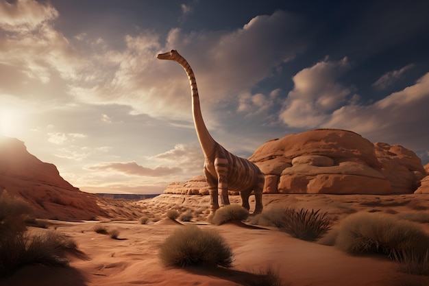 Brontozaur z okresu jurajskiego z krajobrazem w tle Dinozaur długoszyi