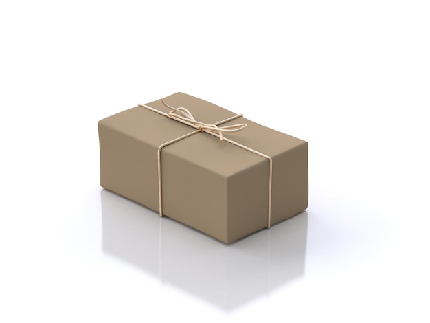 Zdjęcie brown prezenta pudełka biały podłogowy odbicie 3d rendering