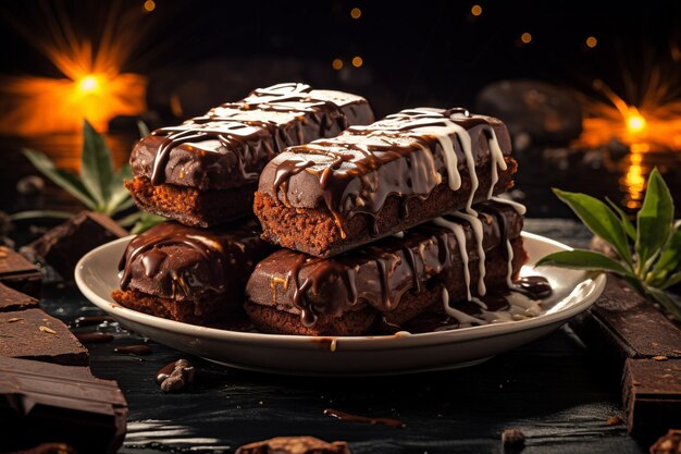 Brownie serwowane na deserowej łodzi pływającej na morzu czekoladowych ganach