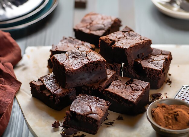 Zdjęcie brownies fudgy na stole kuchennym fotografia żywności