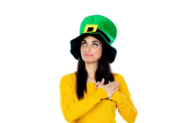 Brunetka Dama Z Saint Patrick Day Hat