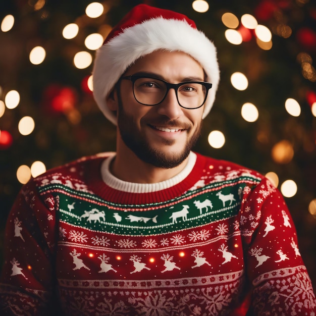 Brzydki świąteczny sweterek wykonany z dzianiny ze wzorem świątecznym