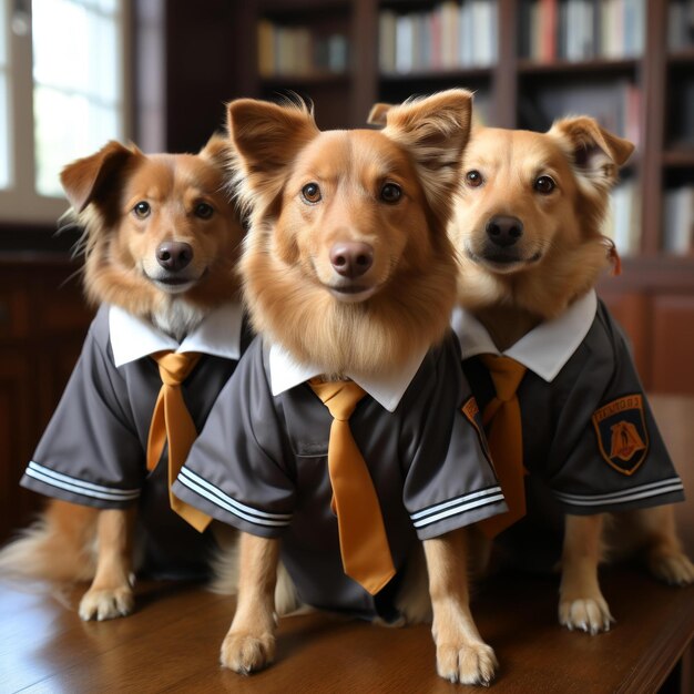 Zdjęcie bthree dogs in school uniforms