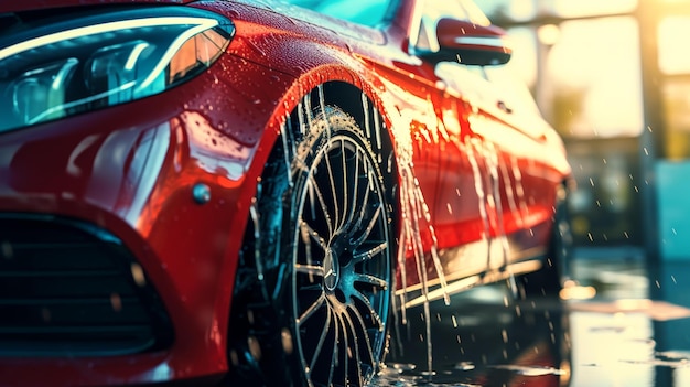 Zdjęcie bubbling z aktywności myje samochody piany do ożywienia pojazdów