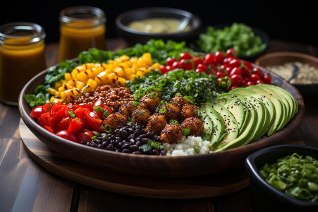 Zdjęcie budda bowl extravaganza kolorowe warzywa i zdrowe rośliny strączkowe