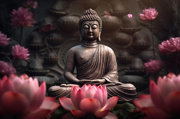 Budda siedzi na kwiecie lotosu