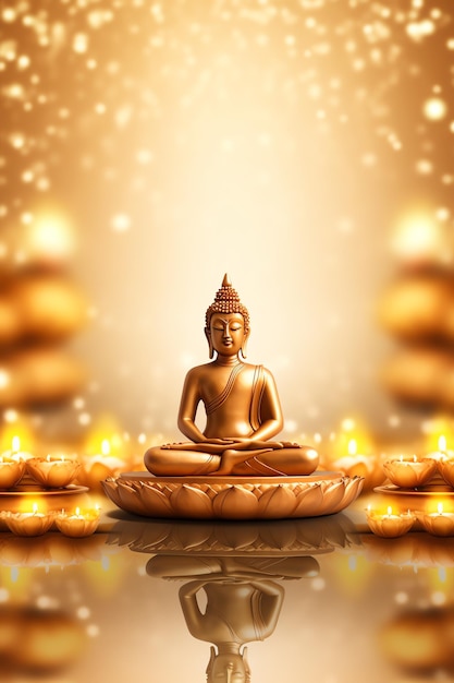 Zdjęcie budda siedzi w vesak budda purnima dzień z kopii przestrzeni tło dla vesak festiwalu dnia