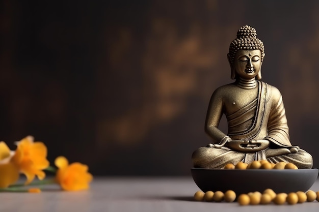 Budda siedzi w vesak budda purnima dzień z kopii przestrzeni Tło dla vesak festiwalu dnia