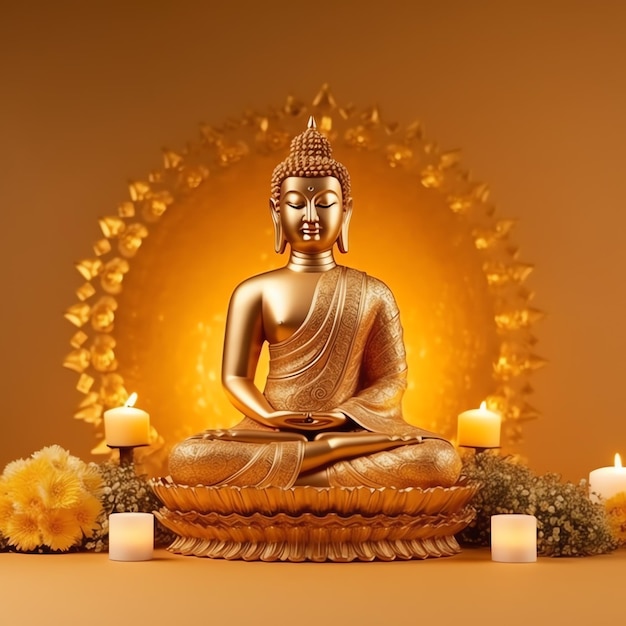 Budda siedzi w vesak budda purnima dzień z kopii przestrzeni Tło dla vesak festiwalu dnia