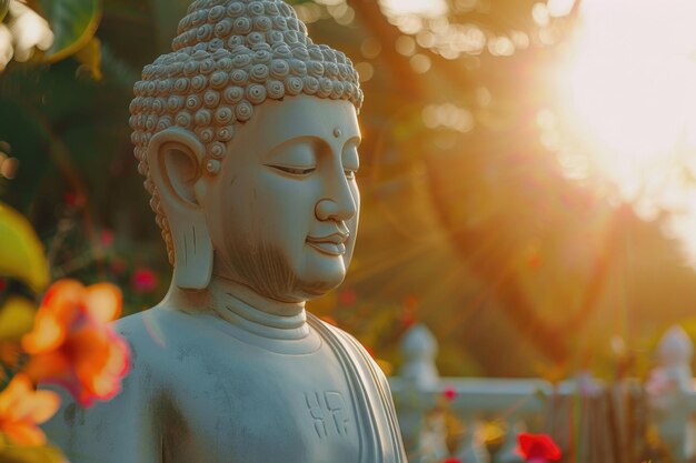 Zdjęcie budda w pięknym porannym słońcu