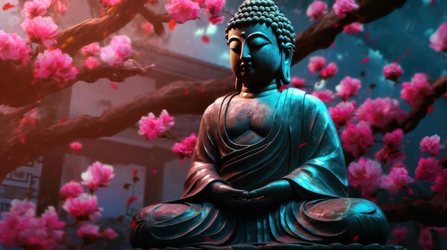 Budda z różowym kwiatem