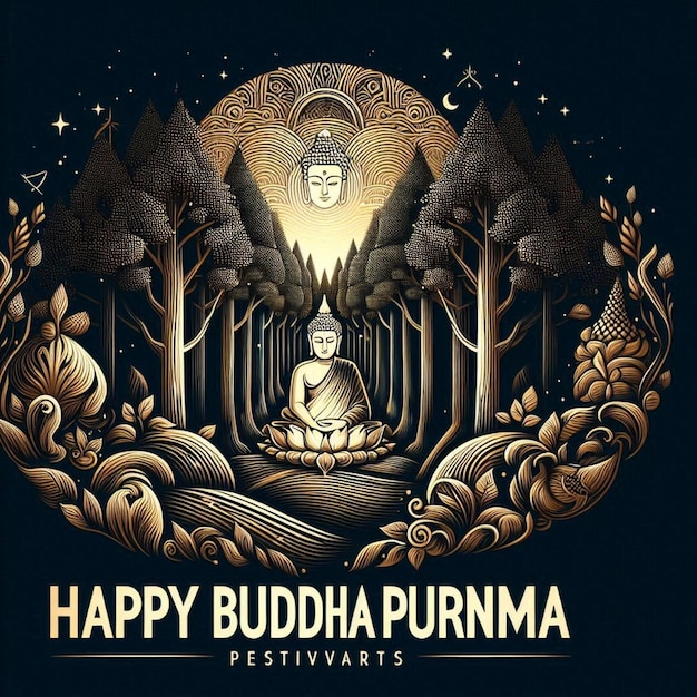 Zdjęcie buddha purnima festival w mediach społecznościowych post design buddha w lesie ciemny temat