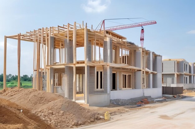 Zdjęcie budowa nowego domu mieszkalnego na terenie osiedla budowlanego