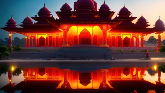 Zdjęcie budynek z czerwonym światłem, które jest oświetlone słowem miłość.