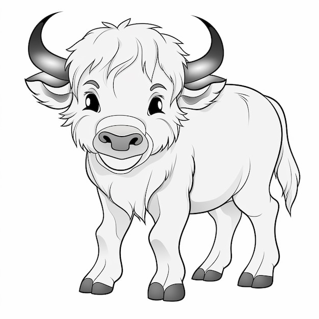 Buffalo minimalna ręcznie narysowana płaska książka do malowania kawaii line art