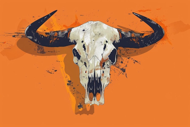 Buffalo Skull Flat Icon Dead Animal Tribal Totem Symbol Cow Head Bones Ilustracja kolorowa