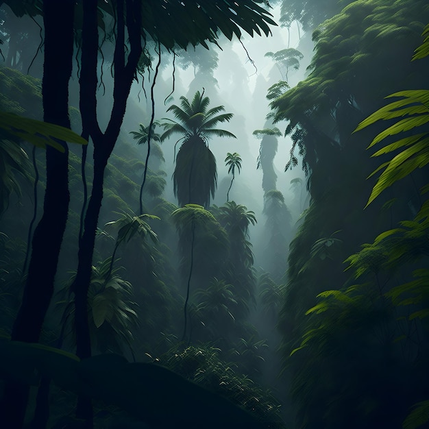 Bujna, tętniąca życiem i tajemnicza głęboka tropikalna dżungla o kinowym charakterze