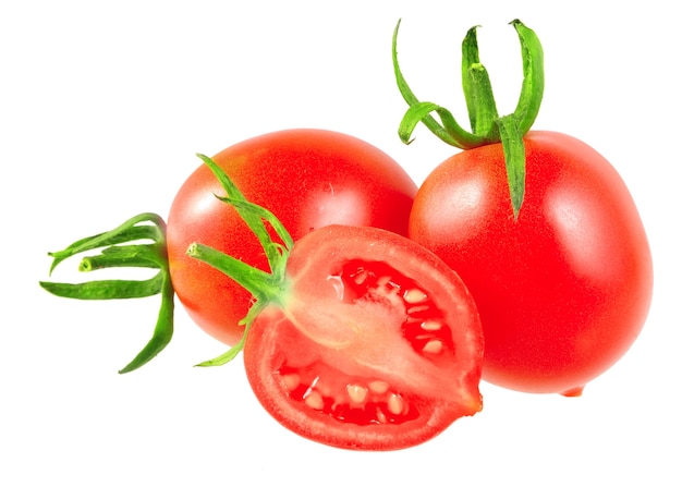 Bujne pomidory do krojenia . Pojedynczo na białym.