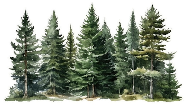 Bujny las sosnowy akwarela ilustracja