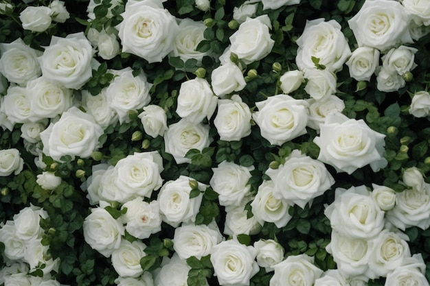 Bukiet białych kwiatów z zielonymi liśćmi