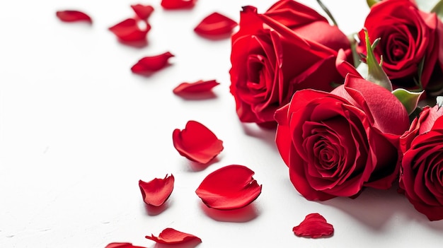 Bukiet czerwonych róż i serc na białym tle Generative Ai