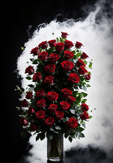 bukiet czerwonych róż w koszyku na jasnym tle
