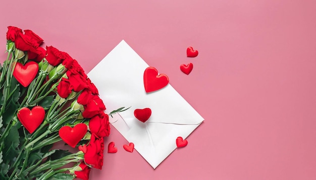 Bukiet czerwonych róż z papierem w kształcie serca
