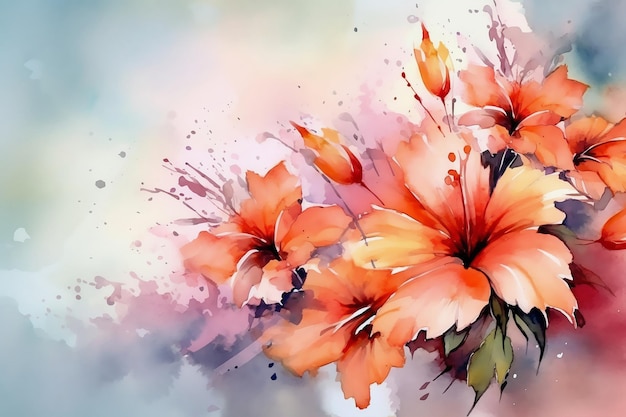 Bukiet jasnych kwiatów hibiskusa w szorstkim stylu akwareli na kartkę z życzeniami