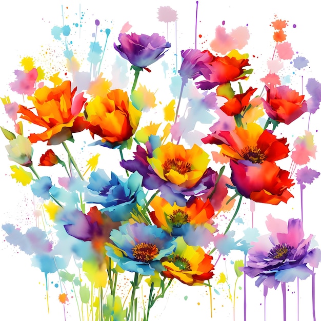 Bukiet kolorowych kwiatów ogrodowych na czarnym tle Multicolor bukiet kwiatów Generative AI