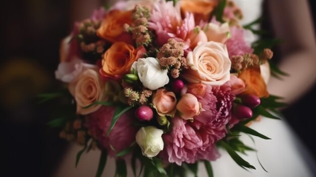 Bukiet kwiatów jest wyświetlany na weselu.