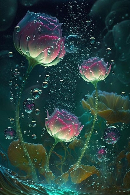 Bukiet kwiatów, które są w wodzie generatywnej ai