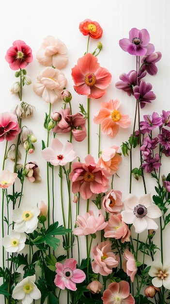 Bukiet kwiatów o różnych kolorach i kształtach