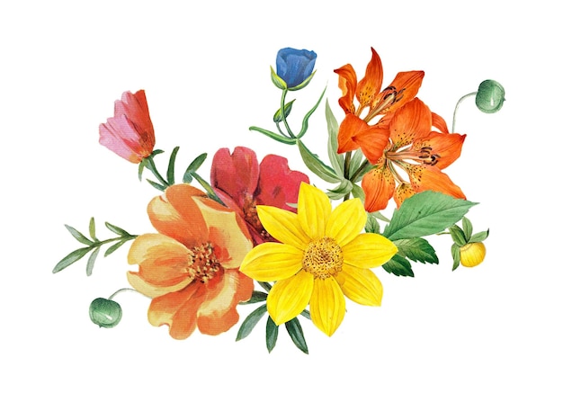 Bukiet kwiatów png naklejka botaniczna przezroczyste tło