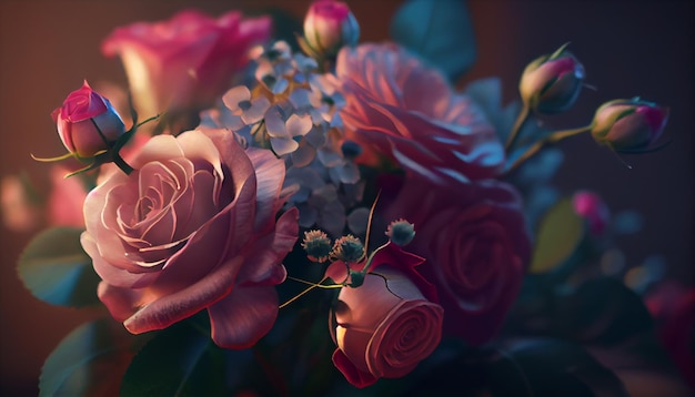 Bukiet kwiatów róży zbliżenie piękne oświetlenie tła