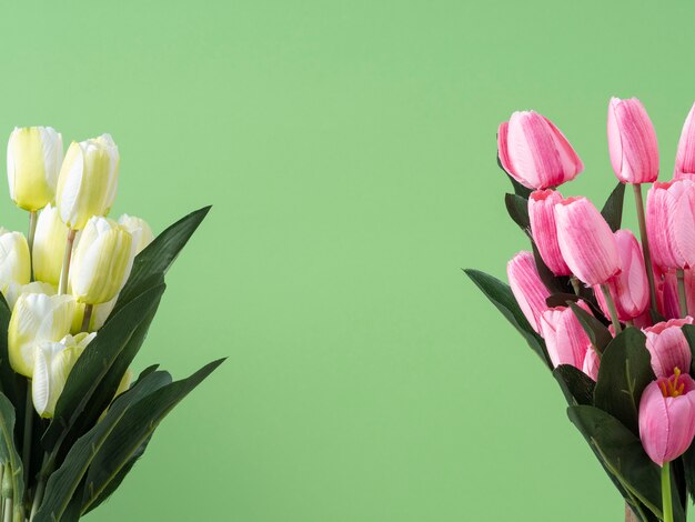 Bukiet kwiatów tulipanów na zielonym tle