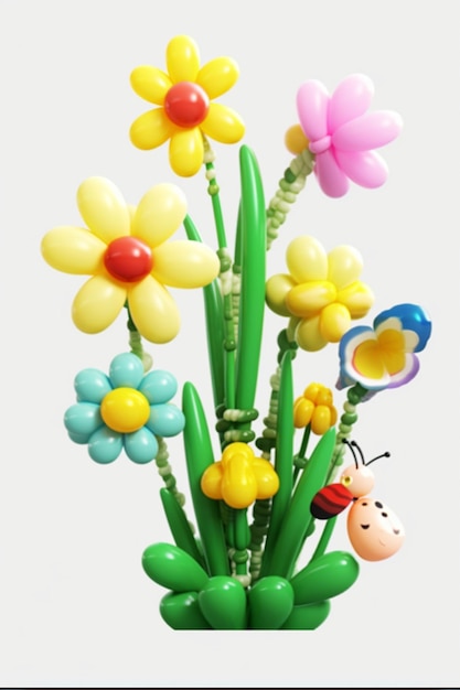 Zdjęcie bukiet kwiatów z biedronką