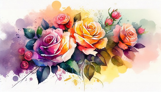 Bukiet róż piękne kwiaty jasne kolory AkwarelaGenerative AI