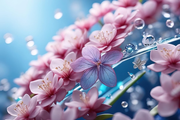bukiet różowych kwiatów z bąbelkami w wodzie