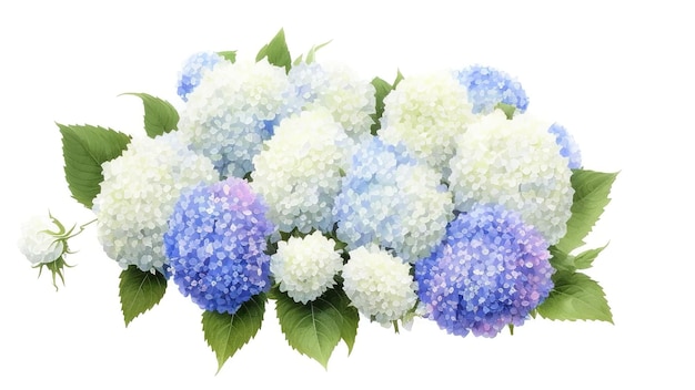 Zdjęcie bukiet ślubny w niebiesko-białej akwareli ilustracja ręka rysunek bukiet delikatnych kwiatów