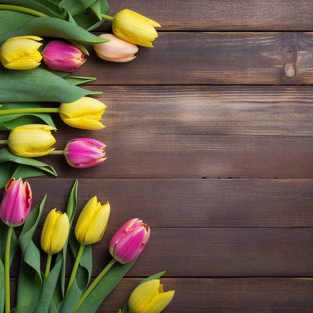 Bukiet tulipanów na drewnianym tle