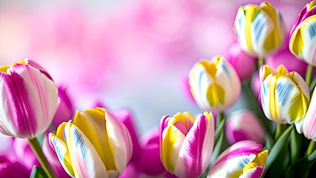 Bukiet tulipanów w różowe i żółte paski